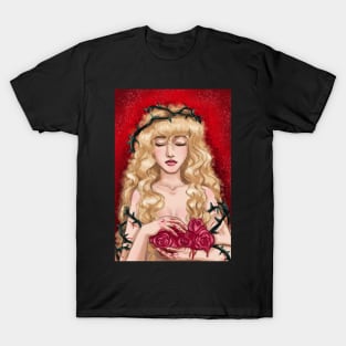 Blonde girl with roses and thorns T-Shirt